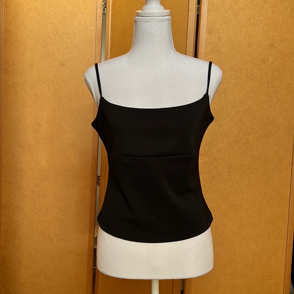 Black Small Polyester Crepe Top - Spaghetti Strap - No Ironing Required